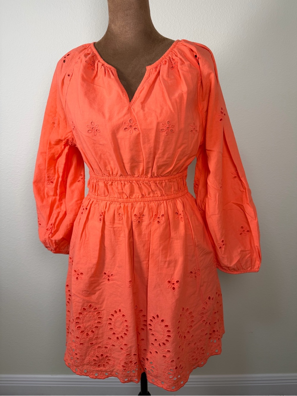 Universal Thread Coral Eyelet Smocked-Waist Mini Dress